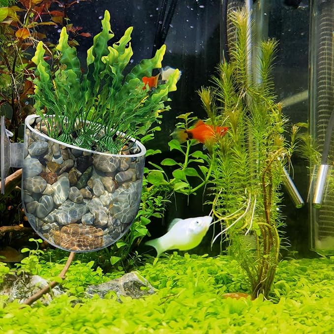 2Pcs Fish Tank Plant Holder Aquarium Plant Pot Suction Cup Planter Clear Acrylic Aquatic Plants Pot Aquarium Plants Cup for Fish Tank Decorations Water Culture Decor