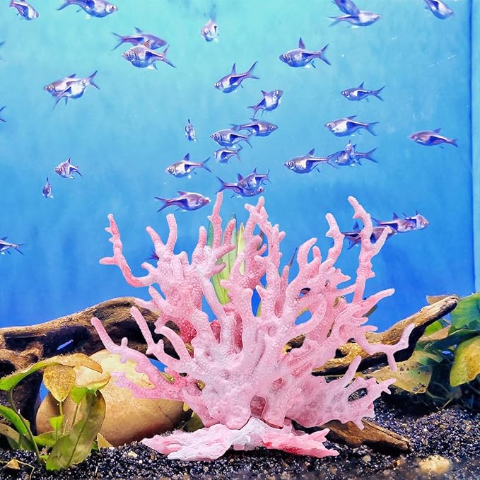 2 PCS Aquarium Coral Ornament, Blue Pink Coral Reef Decor, Artificial Plants Fish Tank Decorations