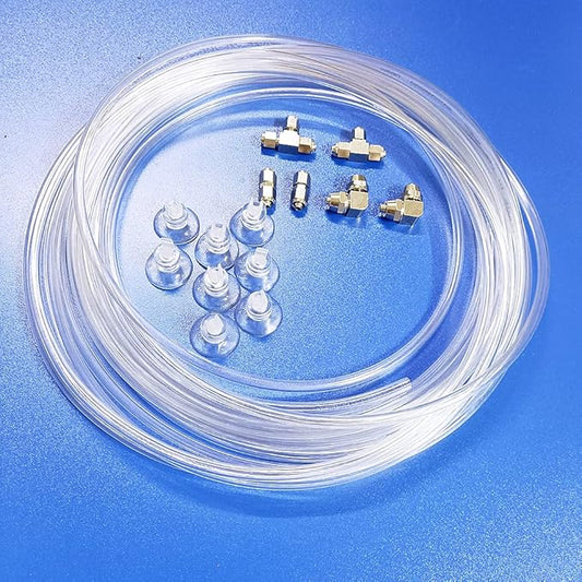 Aquarium Proof CO2 Tubing(Transparent) Improving Kit (30 Ft CO2 Tubing/w Metal Fitting & Suction Cups)