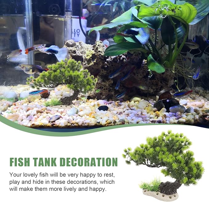 Housoutil Aquarium Artificial Plastic Plants Decoration - Bonsai Tree Plant Fish Tank Decorations Artificial Aquarium Plants Tree - Fish Tank Hides Complete Tree