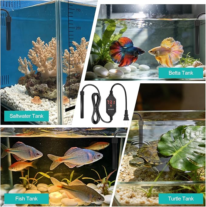 YOFOTHS Mini Aquarium Heater Alumina Ceramic, 15W Digital Display Thermostat, Compact Thumb-Size Fish Tank Heater with Temperature Control for 1-3 Gallon Betta Tanks (15W)