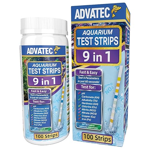9 in 1 Aquarium Test Strips for Salt & Freshwater, Fish Tank Tester Kit for Iron, Copper, Carbonate, pH, Nitrate, Nitrite, Chlorine, Total Hardness & Alkalinity - 100 Count
