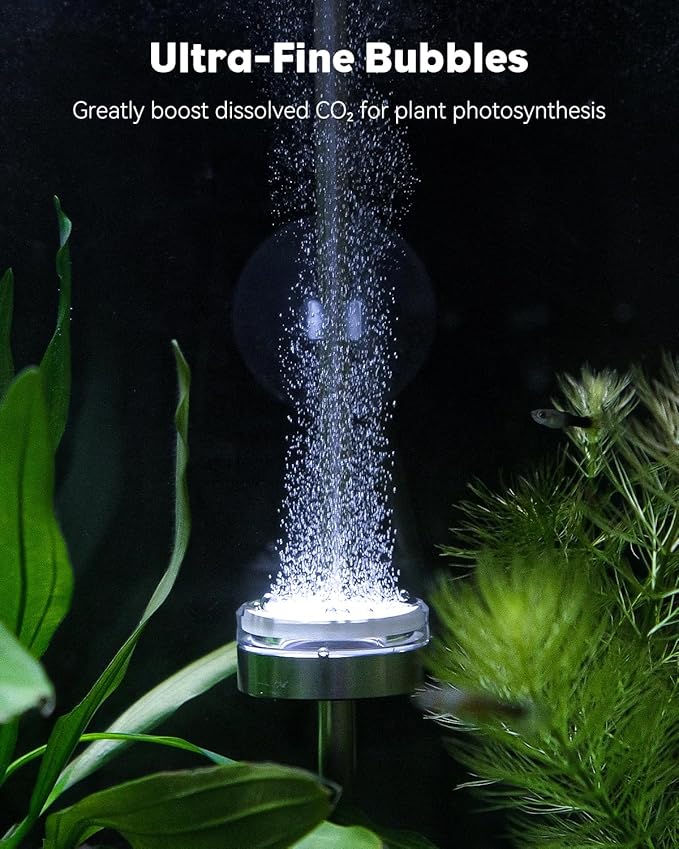 Pawfly Aquarium CO2 Diffuser, Aquarium Stainless Steel CO2 Diffuser with Built-in Check Valve and Suction Cups for Aquarium Plants, Fish Tank Atomizer with Improved Ceramic Disc