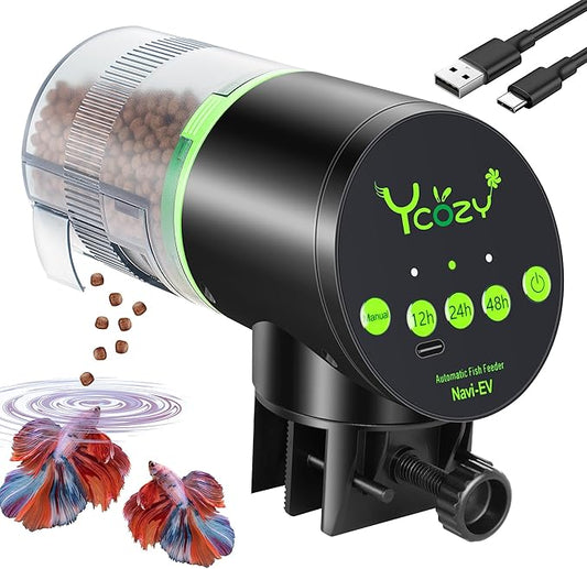 Automatic Fish Feeder with Type-C Cable Fish Feeder Automatic Dispenser for Vacation Small Tank/Betta/Turtle Upgraded Moisture-Proof Container (Rechargeable)