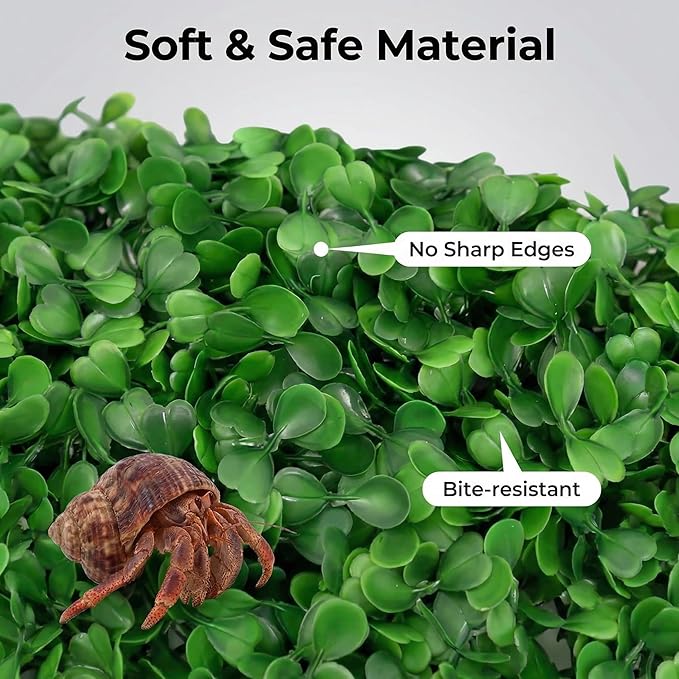 Hermit Crab Climbing Toys - 10x10 Inch Faux Grass Mat, Fake Turf Climbing Wall, Plastic Aquarium Plants Lawn for Hermit Crab, Gecko, Reptile, Lizard Habitat