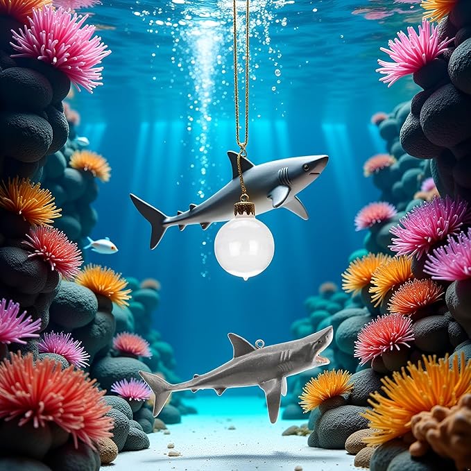 GANPUB 1Pc Floating Shark Ornament - Adjustable Aquarium Shark Animal Decor | Aquarium Floating Shark Ornaments Thematic Ornaments Suitable for Aquarium All Kinds of Fish Tank and Home Aquarium Décor