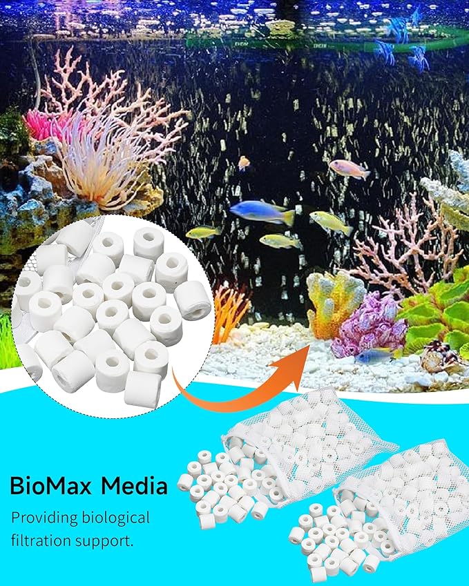 18 Pcs Replacement Filter Media Kit Fit for Fluval FX4/FX5/FX6 Aquarium Filters Including 2 Bag BioMax Media, 4 Carbon Foam Pad, 4 Bio-Foam Pads, 6 Bio-Foam Block, 2 Silicone Lube