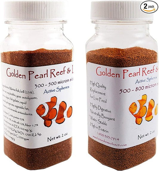 Brine Shrimp Direct 2 Pack Golden Pearl 300-500 Micron 2 oz. & 500-800 Micron 2 oz.(GP Diets)
