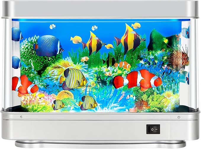 Fake Fish Tank,Artificial Aquarium Decorations,Fake Aquarium Decor,Virtual Ocean Moving Fish lamp for Bedroom Office Décor