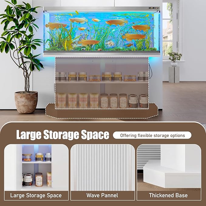 55-75 Gallon Fish Tank Stand with Power Outlet, Modern Heavy Duty Aquarium Stand with Cabinet Storage for Fish Tank/Turtle Tank/Reptile Terrarium, 880LBS Capacity, White