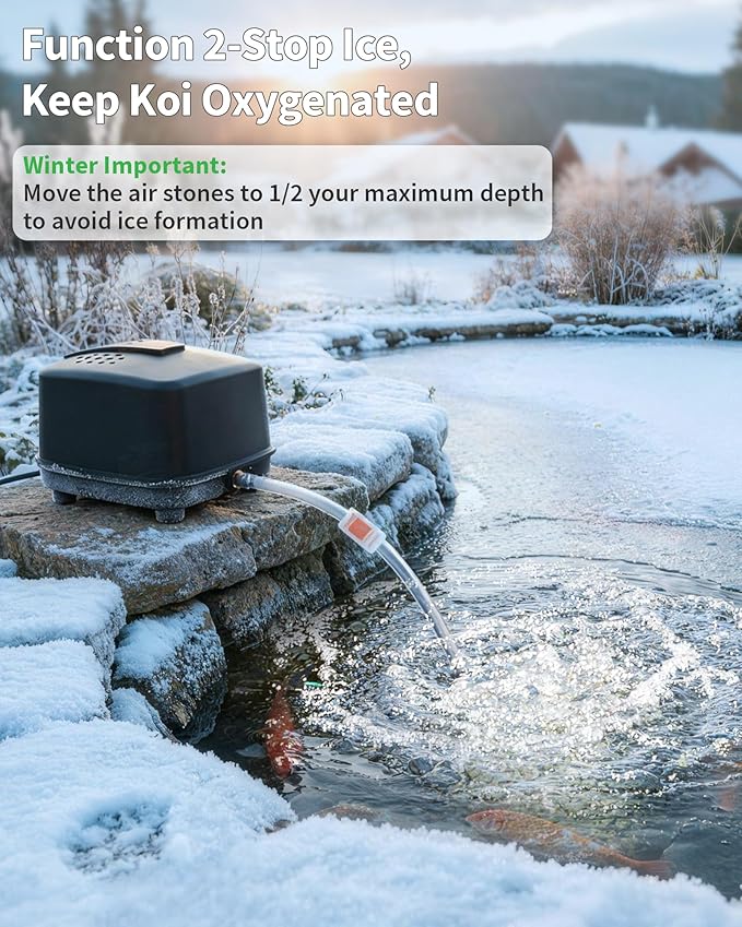 POPOSOAP Pond Aerator, 640GPH High-Volume Pond Air Pump for 1000-3000 Gallon Ponds, Ultra-Quiet Septic Aerator IP65 Waterproof for Koi Pond, Water Garden, Fish Tank & Winter Ice Prevention P840