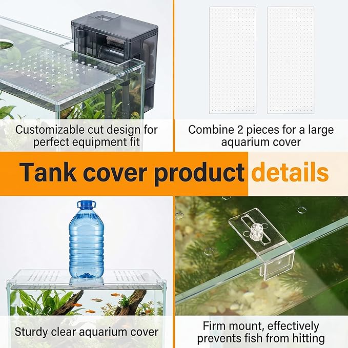 2 Pcs Aquarium Fish Tank Lid Cover for 20/29/40 Gallon Fish Tank 29 X12 in Polycarbonate Cuttable Canopy Top Net Aquariums Cover Fish Tank Hood