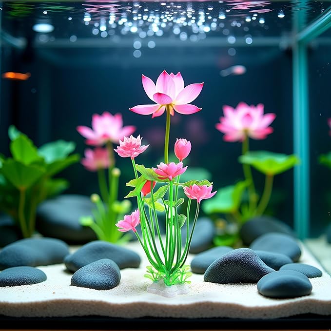 Pink Artificial Water Plants, Aquatics Grass Flower Simulation Wedding Favors Plastic Artificial Lotus Fish Tank Ornament Aquarium Décor Plastic Plants for Party Fish and Aquatic Pets