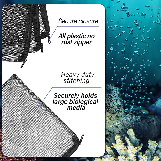Hortsun 300 Pieces Bio Balls Pond Filter Aquarium Filter Media 1.26 Inch Saltwater Aquarium Filter Biochemical Cotton Pond Filter Accessories and 5 Pieces Black Mesh Bags for Fountain Fish Tank