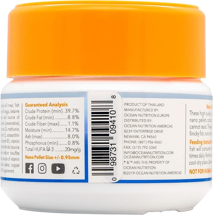 Ocean Nutrition Nano Reef Fish Food - Soft & Moist Slow Sinking Pellets - Ideal for Small Marine Fish - Fish Food Flakes Alternative - High HUFA & Vitamins - 2.6 oz (75g), Mini Pellets (0.95mm)