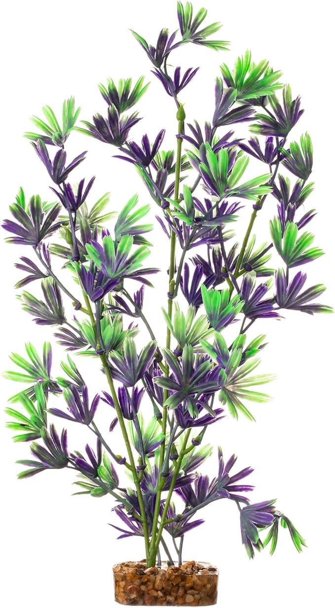 GloFish Plant Aquarium Décor, Purple and Green Large, Fluorescent Under Blue LED Light