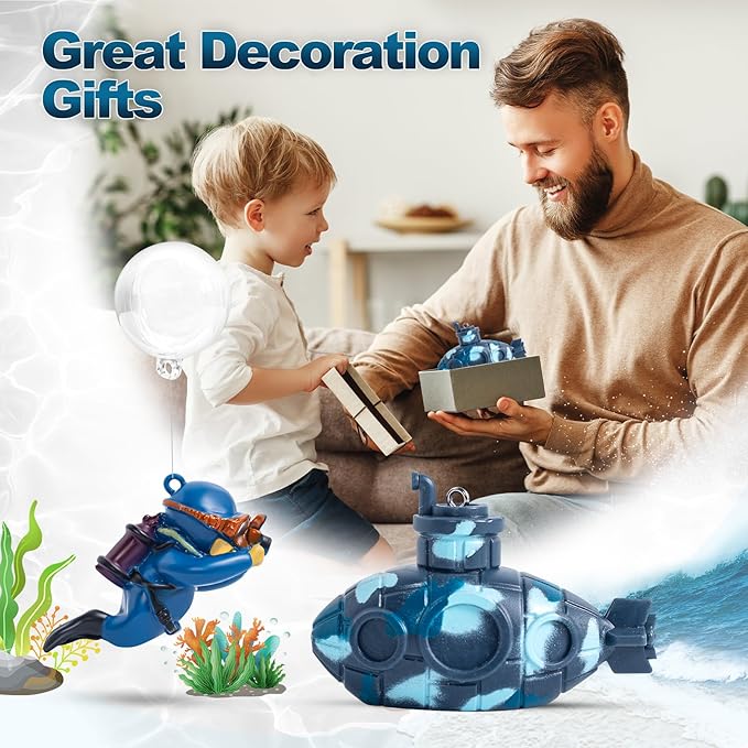 CousDUoBe 2.1 in Mini Floating Submarine Fish Tank Decoration Set，Cute Retro Submarine Set and Floating Diver,Aquarium Decorations Resinous Betta Fish Tank Accessories