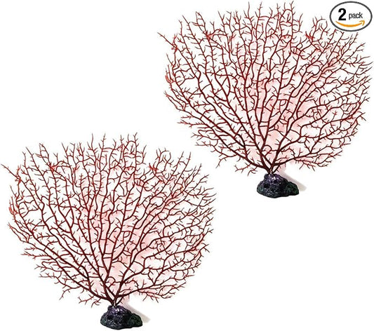 CNZ® Artificial Coral Plant for Fish Tank Decorative Aquarium Reef Ornament (Red Coral Tree, 2pcs)
