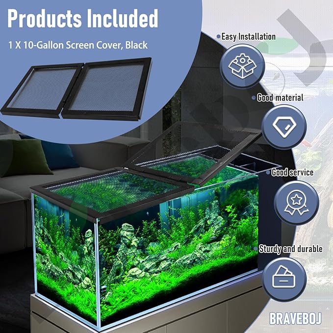 Braveboy Screen Cover for Hinged Door, for 10, 15 High, 20 X-Tall Gallon Aquariums & Glass Tanks, Black - Easy Ventilation