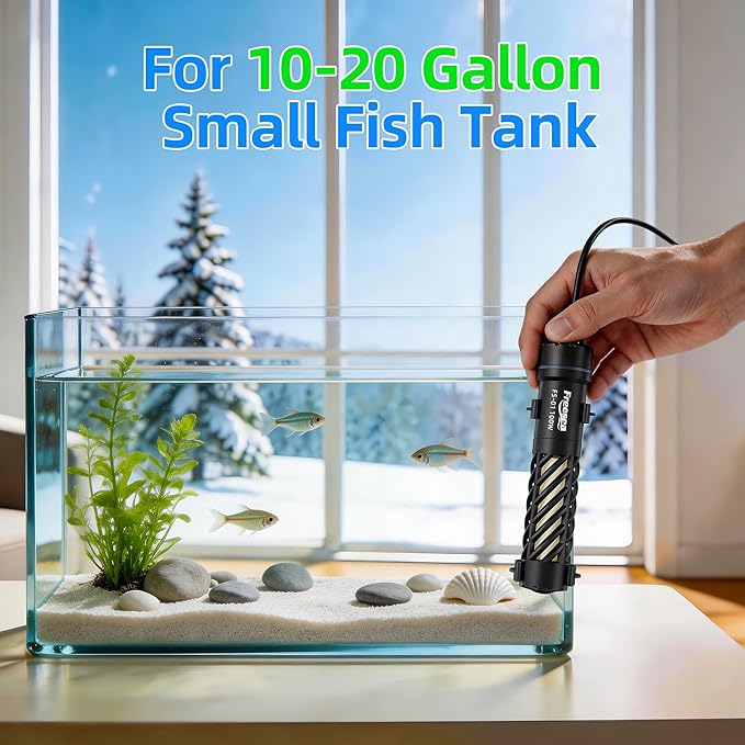 FREESEA Aquarium Heater for Fish Tank: 100W Small Submersible Thermostat with Off-Water Protection & UL Certified Cord for 10-20 Gallon Fish Turtle Tanks Enthusiasts