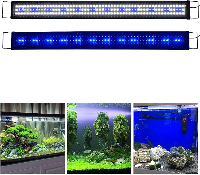 Aquarium Hood Lighting Fish Tank Light 48-60 inch Lamp for Freshwater Saltwater Marine Blue and White Decorations Light 120-150 cm