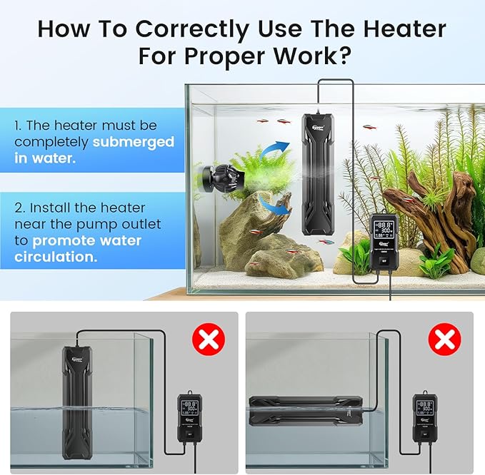 hygger 500W Aquarium Heater, Upgraded Submersible Fish Tank Heater with Dual Protection System & LED Digital Display, with Automatic Power-Off Function, for 66-135 Gal Freshwater and Saltwater Tank