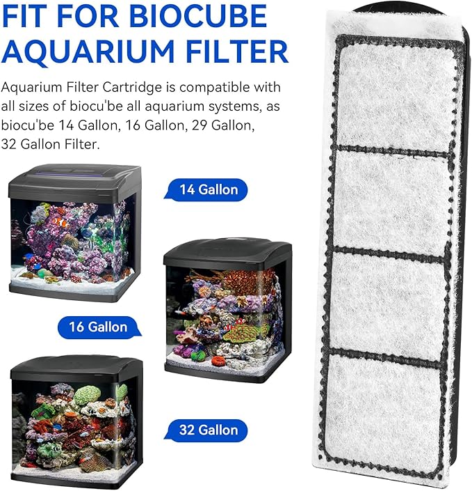 Aquarium Fish Tank Water Filter Cartridge Fit for Coralife Biocube Filter 14 16 29 32 Gallon Aquarium, Bio-Cube Filter Cartridge Dual-Action Filtration for Keeping Water Crystal Clear,4PCS