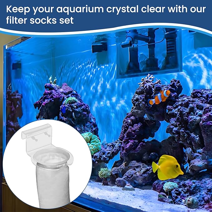 MESINURS 200 Micron 4" Ring Pre Filter Sock Bags & Holder Set, Aquarium Fish Tank Filter Strainer for Sumps, Overflows, Water Purification - Durable Reusable Filtration System