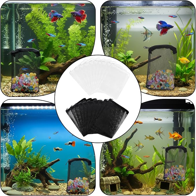 20Pcs Reusable Aquarium Media Bag, Aquarium Filter Media Bags, Fine Mesh Bag with Zipper for Tank Aquarium, 2 Colors (6" x 4")