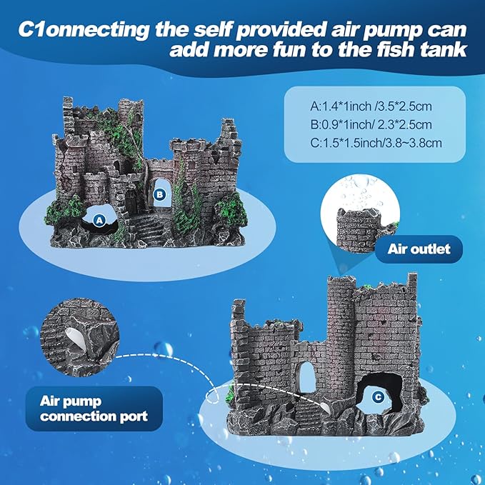 CousDUoBe Aquarium Decor Castle Fish Tank Bubbler Set Aquarium Plants for Aquatic Pets to Breed Play and Rest Fish Decorations for Tank