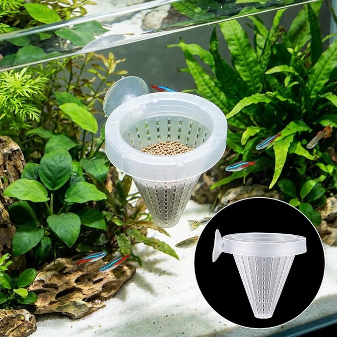 4PCS Aquarium Nematode Feeder Plastic Live Bloodworms Aquarium Feeder Cone Cup Shape Basket-Feeder Fish Supplies with Suckers for Fish Tank