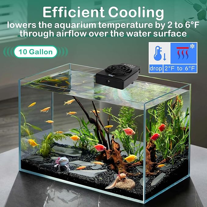 hygger Aquarium Cooling Fan Quiet Fish Tank Chiller with Adjustable Speed & Timer Aquarium Cooler for Axolotl Tank/Terrarium/Saltwater/Freshwater Accessories