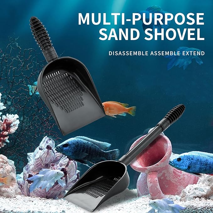Fish Tank Sand Shovel, Aquarium Gravel Shovel with Extendable Handle, Water Leakage Design PVC Shovel for Cleaning Pet Waste and Filter Media in Freshwater or Saltwater