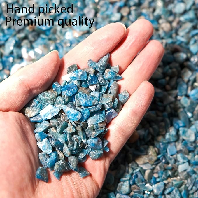 Apatite Crystal Chips 2lbs (1800+ Pieces) – 5-8mm Natural Blue-Green Gemstones for Aquarium Gravel, Terrarium Decor, Plant Drainage, Jewelry Making & Spiritual Gifts