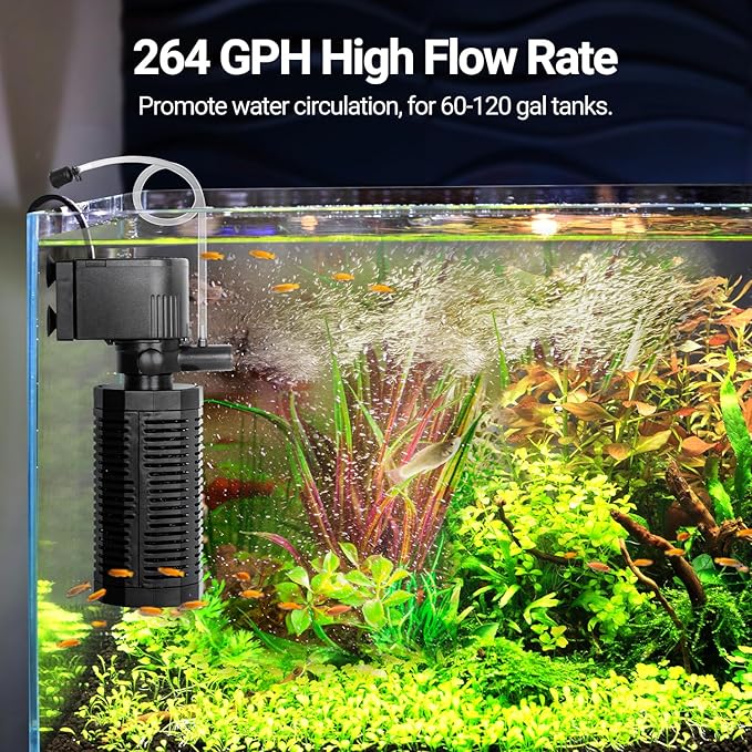Yaubay 18W Aquarium Internal Filter for 55-120 Gallon Tanks, Power Biochemical Sponge Fish Turtle Tank Filter with Aeration System, Silent Submersible Filters, 264 GPH