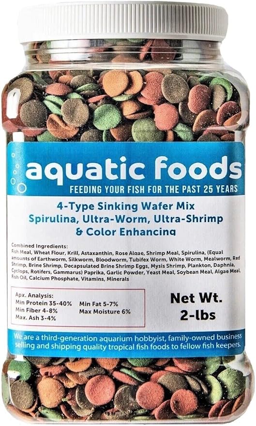 4-Type 12mm - 1/2" Sinking Wafer Mix of Spirulina-Algae, Ultra-Worm, Ultra-Shrimp, Color Enhancing Wafers for Shrimp, Snails, Crabs, Crayfish, All Tropical Fish...2-lb Med Jar