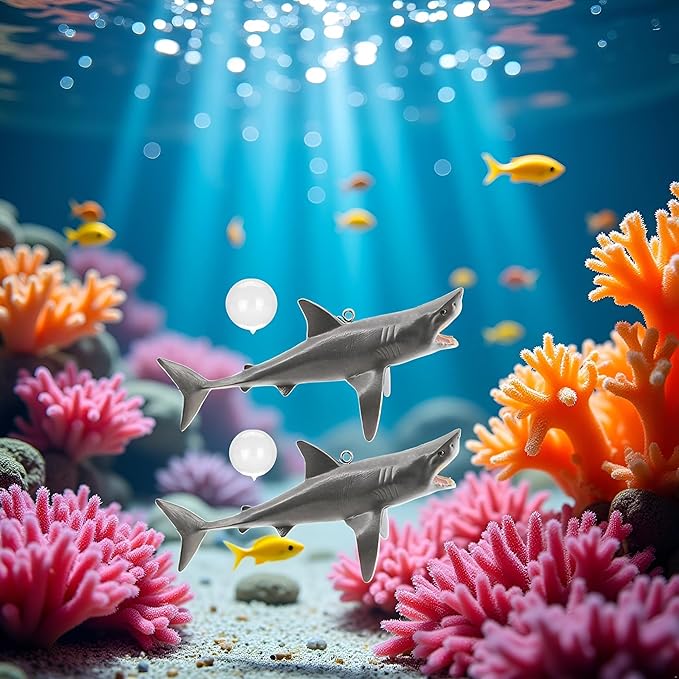 2Pcs Floating Shark Ornament - Adjustable Aquarium Shark Animal Decor, Shark Pool Décor | Aquarium Floating Shark Ornaments Thematic Ornaments Suitable for Aquarium All Kinds Pet Supplies