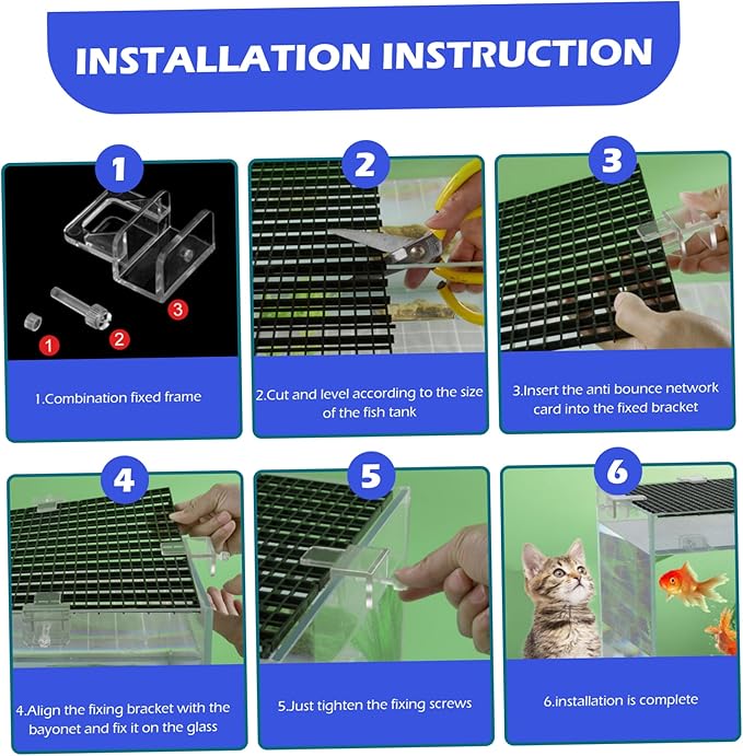 Aquarium Lid 4Pcs 12x12 Gridding Fish Tank Lid Anti-Jump Cat-Proof Aquarium Hood with 6 Clamp Breathable Cuttable Nonopaque Fish Tank Cover Fish Tank Lid Home