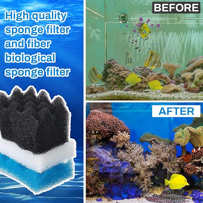 Threlaco 18 Pcs Bio Sponge Set Compatible with Fluval 406/407 Aquarium Filters Compatible with Aquarium Filters Including Blue White Black Bio Sponge for Replacement Filter Media Kit