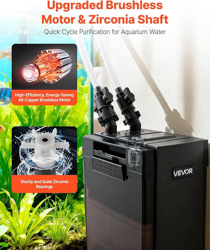 VEVOR 396GPH Canister Filter, 4-Stage External Aquarium Filter with Powerful Pump, Water Circulation Cleaning Machine with Media for Large Fish Tanks and Aquariums Up to 125 Gallons, for Freshwater