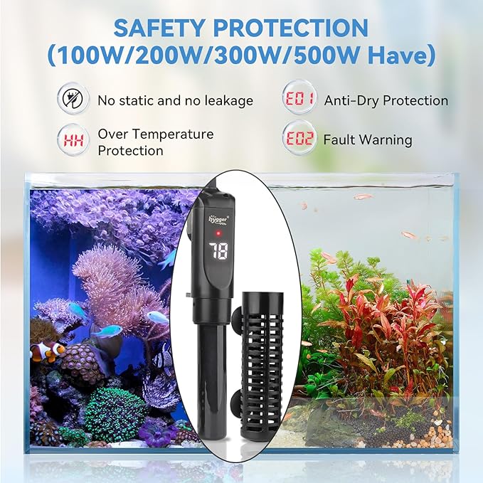 hygger Ceramic Submersible Aquarium Heater, New Explosion-Proof Fish Tank Water Heater with External Temp Controller Auto Thermostat Heater for Saltwater Freshwater (200W for 10~40 Gallon)
