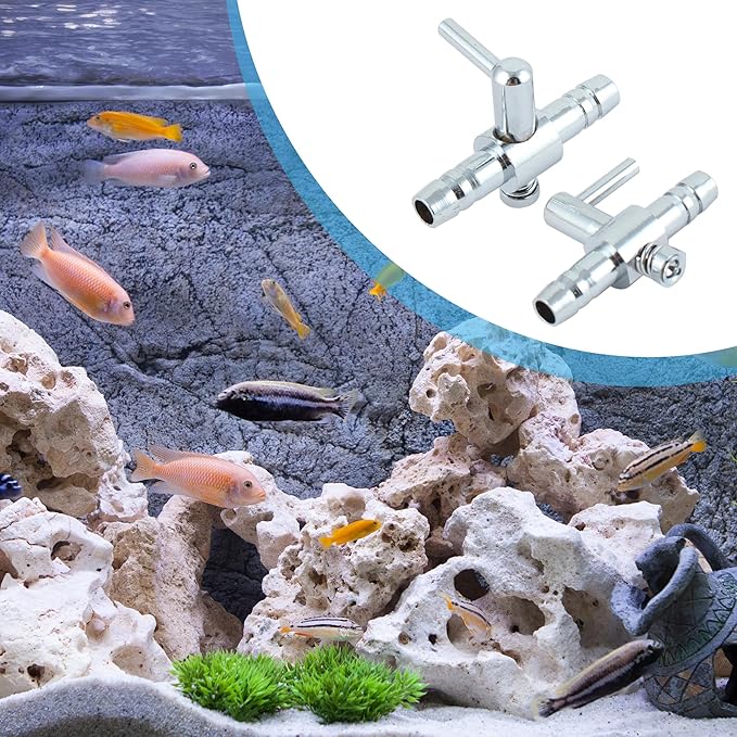 Air Pump Control Valve, Stainless Steel Single Way Air Valve Distributor for Aquarium Pump, 1.2X 0.83x 0.31inch (Silver Tone 2pcs)