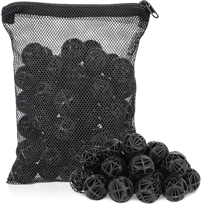 Segarty Aquarium Bio Balls, 1 inch Koi Pond Filter Media Bio Ball with Sponge for Aquarium Filter Canister Filter Biological Filtration for Freshwater Marine Fish Tank Sump (50 PCS with Mesh Bag)