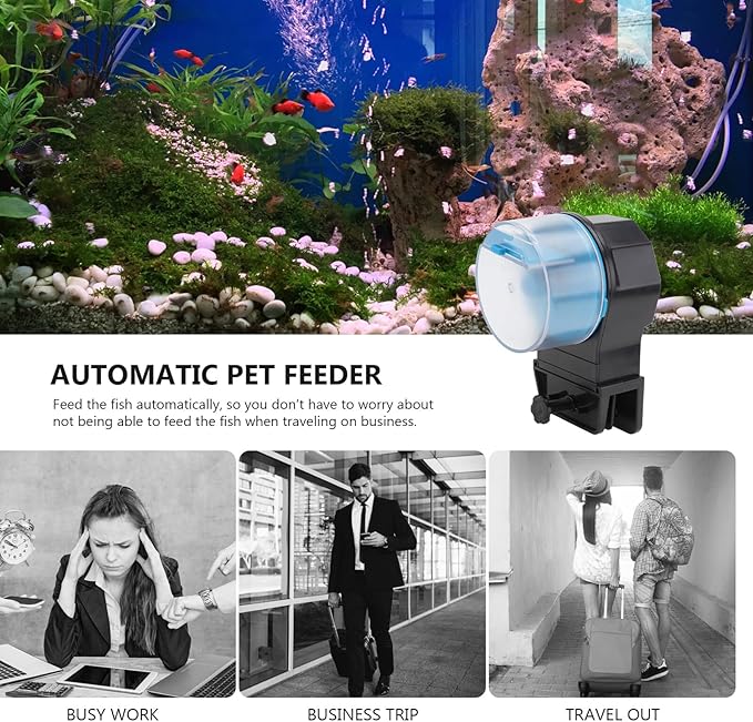 Abaodam Automatic Fish Feeder and Turtle Feeder for Fish Tank Feeding Blue Battery Not Included Suitable for Household and Vacation Use