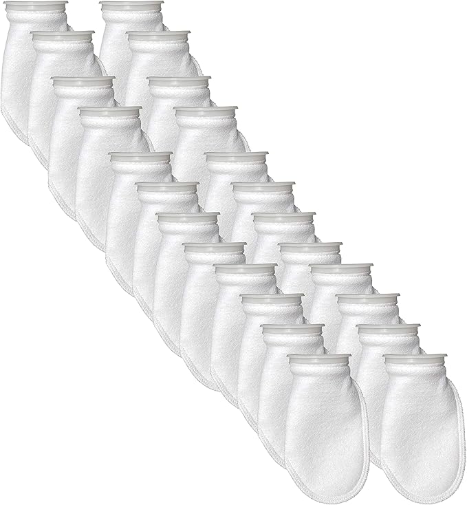 Sock Filters - 200 Micron - Aquarium Felt Filter Bags - Custom Made in USA (4 Inch Ring by 10.5 Inch Long 24 Pack)