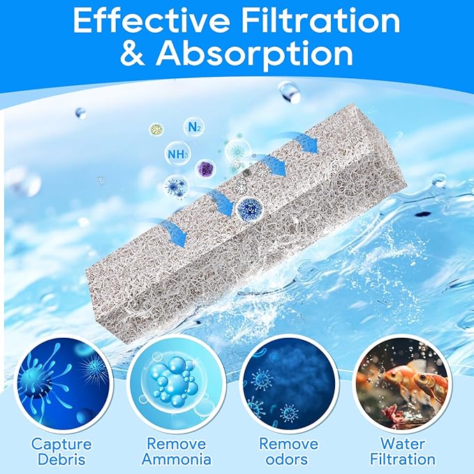 Ammonia Reducer Filter Pads Compatible with Aqueon Quietflow 30 & 50, Sponge Filters for Aqueon Replacement Filter Cartridges Large, LED PRO Aquarium Fish Tank Power Filter 6PCS