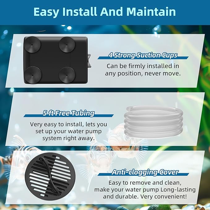 DaToo Mini Submersible Fountain Water Pump With LED Light 400GPH 25W Small Ultra Quiet Water Pump With Tubing For Aquarium Fish Tank Outdoor Pond Water Feature Fountain Statuary