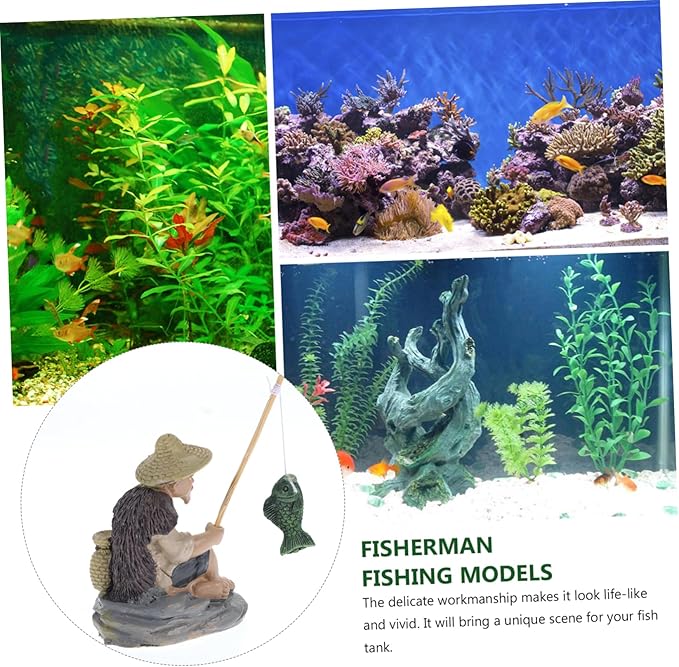 MAGICLULU 2Pcs Fisherman Ornaments for Fish Tanks Garden Decor Realistic Adornments for Aquariums Sand Table Decorations Safe for Fresh Saltwater