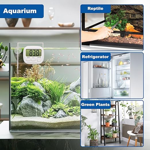 Digital Aquarium Water Thermometer with Large LCD Screen, Measurement Range -58℉ to 572℉, Display ±1℉/±0.5℃, Fish Tank Decoration Accessories, Idea for Reptile, Aquatic, Tub, Refrigerator and Freezer