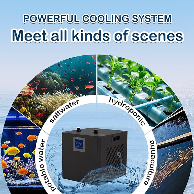 132 Gallon Aquarium Chiller,LED Display Fish Tank Chiller, 1/2 HP Active Aqua Chiller for Axolotl, Water Chiller with Pump, Nozzles and Hoops Ideal for Coral Reef Shrimp